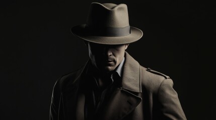 A Mysterious Man dressed in a Fedora hat and a stylish Trench Coat, creating intrigue