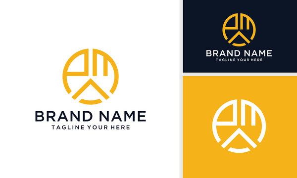 Alphabet PM or PMA illustration monogram vector logo template in round shape