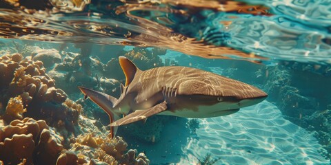 Nurse shark swimming in the tranquil blue waters of the tropics