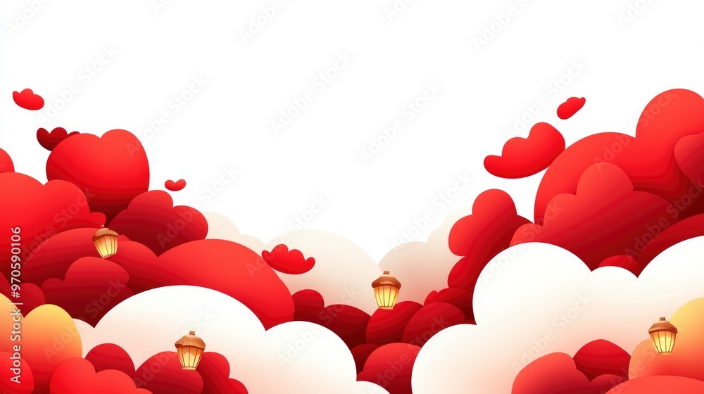 Wall mural Red and White Abstract Cloud Background with Lanterns