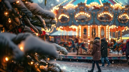 Obraz premium The Merry Carousel in Winter