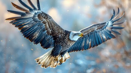 Fototapeta premium Blue and White eagle flying with spread wings, isolated on a white background. 