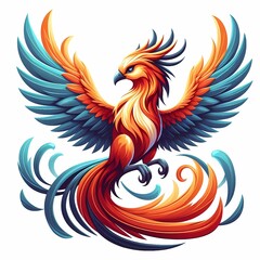 Fototapeta premium Beautiful Fire Phoenix bird flying vector illustration isolated on a white background