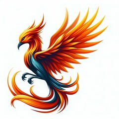 Fototapeta premium Beautiful Fire Phoenix bird flying vector illustration isolated on a white background