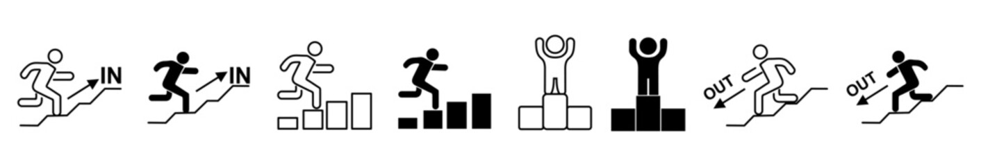 Set of 8 outline icons related to motivation. Linear icon collection. Editable stroke. Vector illustration