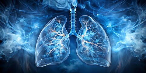 a central vape device amidst semi transparent human lungs