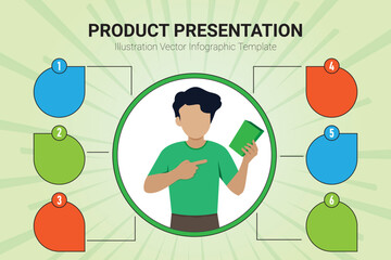 Professional business infographic product sale and Presentation vector illustration A man hold product vector template for your business marketing