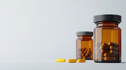 An Arrangement of Assorted Medication and Vitamin Bottles and Capsules