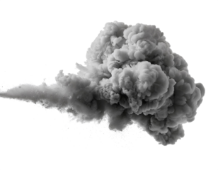 grauer Rauch, explodierend, isoliert auf weißen Hintergrund, Freisteller 