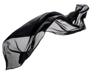 Seidentuch in schwarz fliegend isoliert auf weißen Hintergrund, Freisteller,Transparent 