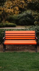 A serene park with an orange bench dedicated to leukemia awareness, park, orange bench, dedication