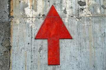 A bold red arrow on a grey concrete wall