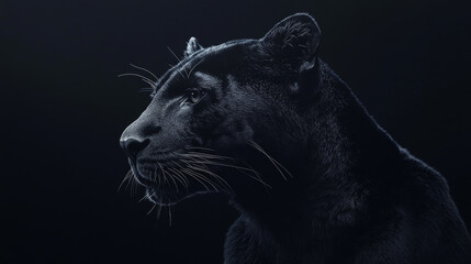A panther, completely black, against a dark backdrop.