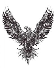 Obraz premium Detailed, stylized illustration of a soaring eagle with intricate feathers and a powerful presence.