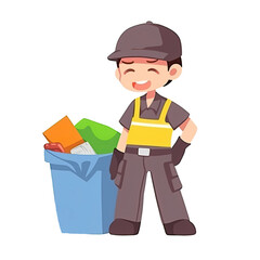 An illustration of a waste collector standing