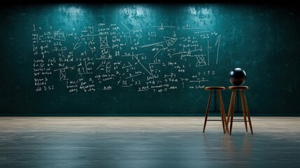 A blackboard covered with handwritten probability equations and examples