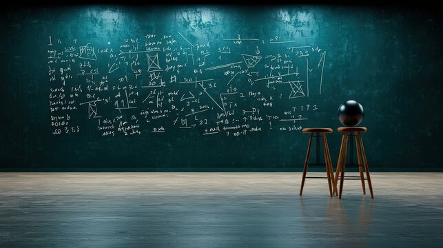 A blackboard covered with handwritten probability equations and examples