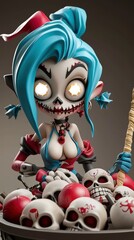 Creepy Cute Skull Girl Figurine