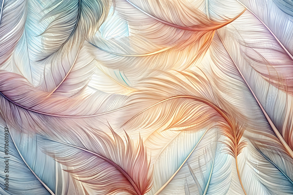 Canvas Prints feathery hues of tranquility: a gentle cascade of pastel feathers creates a serene abstract backdrop