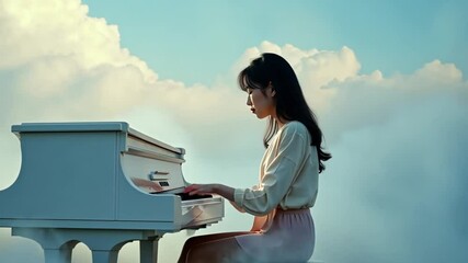 woman with a piano