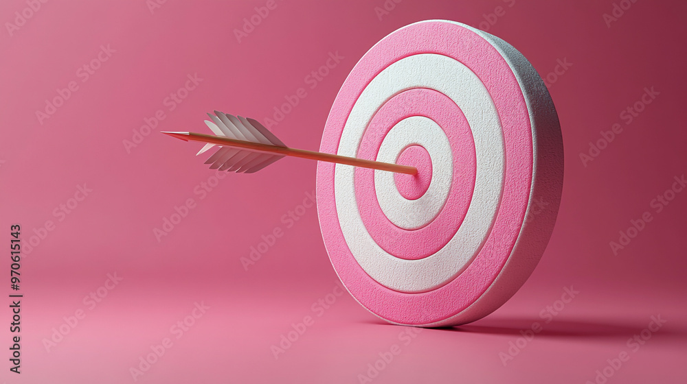 Wall mural a vibrant pink target with a dart embedded, symbolizing focus and achieving goals in a creative and 