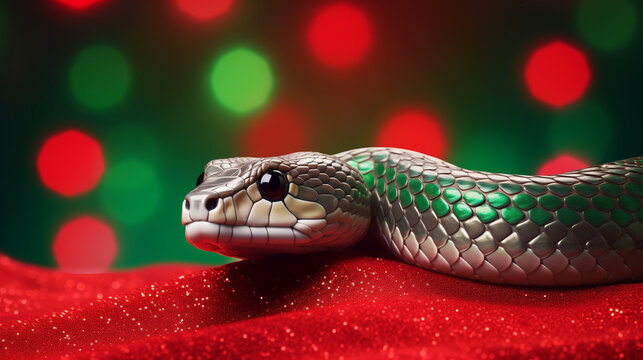 Happy Chinese New Year 2025, snake on the Christmas background