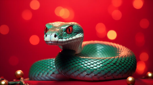 Happy Chinese New Year 2025, snake on the Christmas background