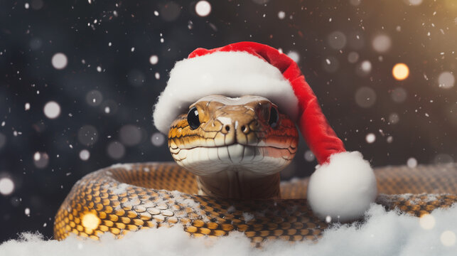 Happy Chinese New Year 2025, snake on the Christmas background