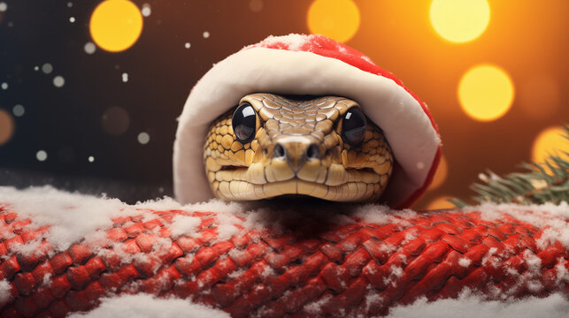 Happy Chinese New Year 2025, snake on the Christmas background