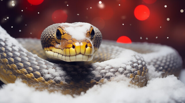 Happy Chinese New Year 2025, snake on the Christmas background