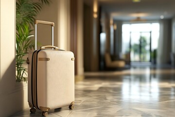 suitcase on hotel background