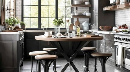 Picture a bar-height table in a stylish kitchen, paired with sleek stools. The table offers a casual spot for quick meals