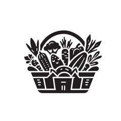 Vegetable basket vector design. Vegetable basket vector silhouette.