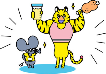 パーソナルジムで会員に正しい食事の指導するネズミさん