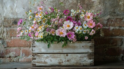 Flowers in Wooden Crate.