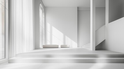 Fototapeta premium A staircase in the living room with a minimalist aesthetic. 