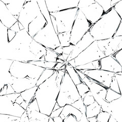 broken glass on transparent background, Shattered glass on transparent background, Cracked Glass overlay effect. 