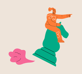 Woman riding a chess knight, strategy, strategic move in business concept. Colorful vector illustration © Stranger Man