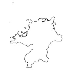 Fukuoka map outline isolated on transparent background.