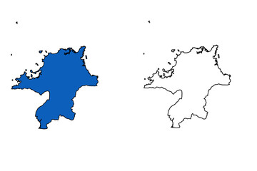 Fukuoka map outline and silhouette isolated on transparent background.