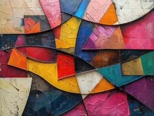 Fototapeta premium Abstract painting with a sense of movement and dynamism, incorporating Cubist elements.
