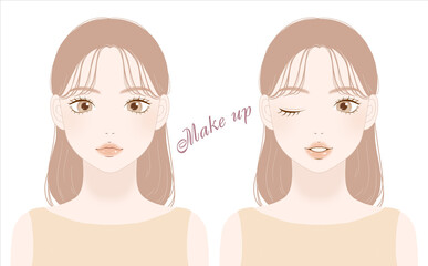 女性の正面の顔（メイクアップ）