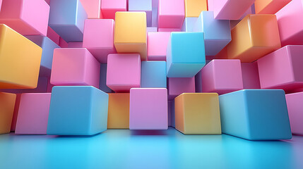 Obraz premium Colorful 3D blocks arranged in a vibrant pattern, creating a playful and dynamic abstract background ideal for various designs.