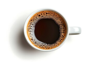 top view coffee cup isolated on white background, caffeine drink clipping path