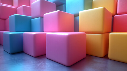 Obraz premium Colorful blocks stacked creatively, showcasing a playful and vibrant design perfect for backgrounds or children's spaces.