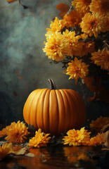 Autumn Elegance: Pumpkin and Yellow Chrysanthemums for a Halloween-Themed Instagram Story