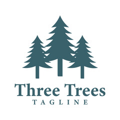 Silhouette of three simple pine trees spruce trees. Vintage classic logo design forest landscape
