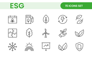 ESG flat line icon set. Outline icon collection related to ecology, environment social governance, risk management, sustainable developmen and more.