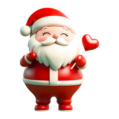 Obraz premium A cheerful Santa Claus character holding a heart-shaped balloon, spreading joy during the festive holiday season on transparent background. Generative ai.