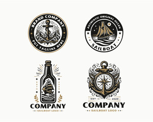 set vintage classic marine sailboat nautical emblem logo for business company